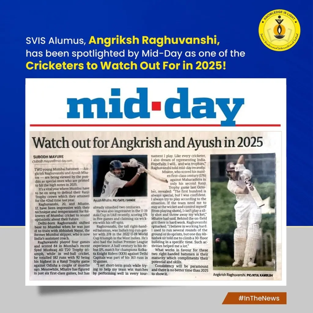 From SVIS playgrounds to making headlines — we’re thrilled to share that our alumnus, Angriksh Raghuvanshi